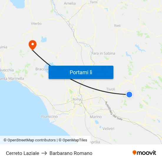 Cerreto Laziale to Barbarano Romano map