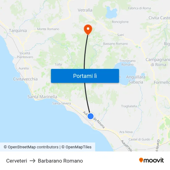 Cerveteri to Barbarano Romano map