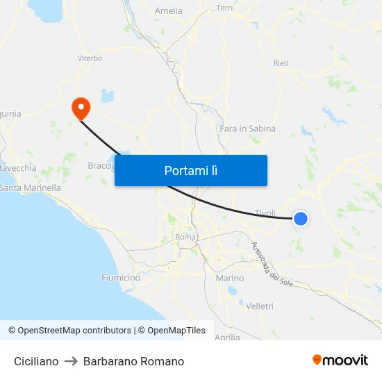 Ciciliano to Barbarano Romano map
