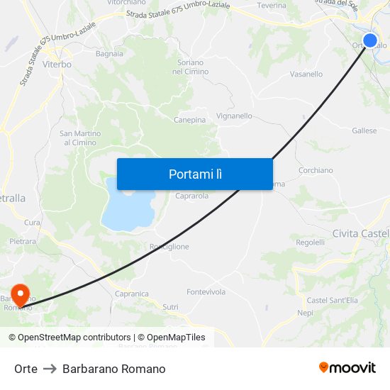 Orte to Barbarano Romano map