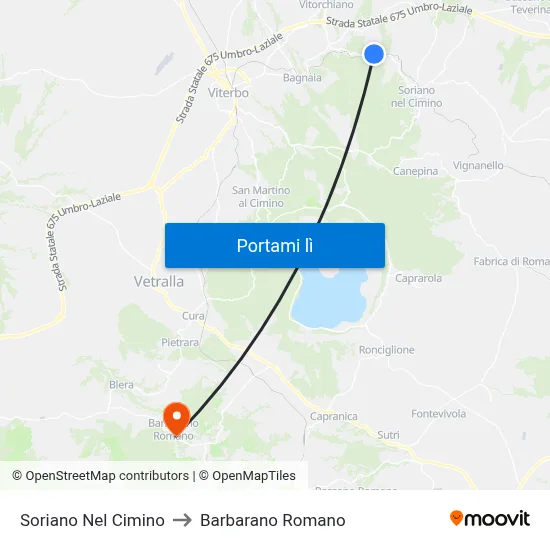 Soriano Nel Cimino to Barbarano Romano map
