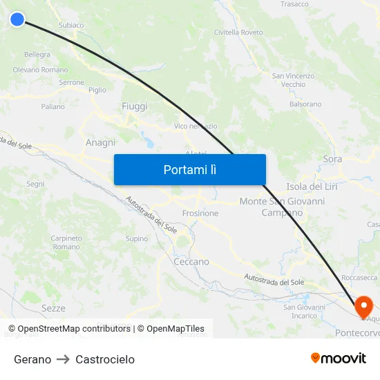 Gerano to Castrocielo map