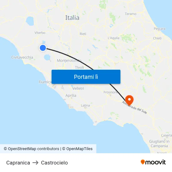 Capranica to Castrocielo map