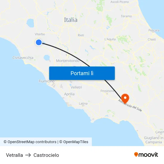 Vetralla to Castrocielo map