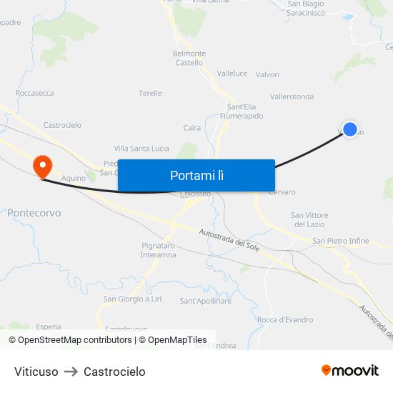Viticuso to Castrocielo map