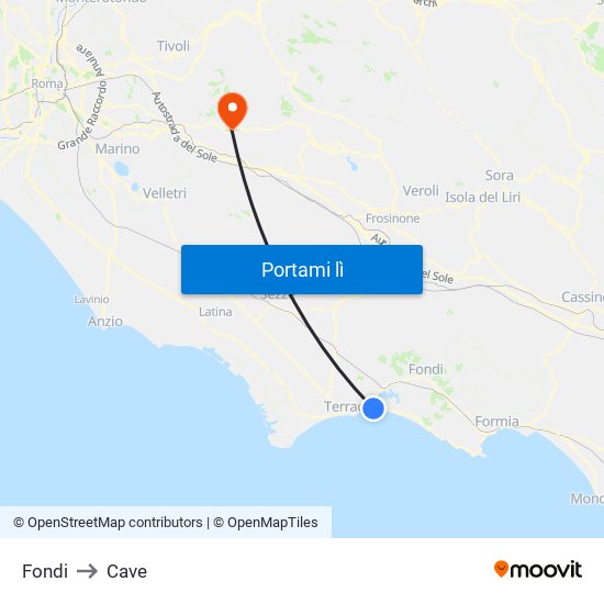 Fondi to Cave map