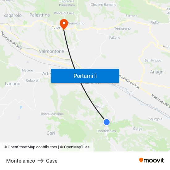 Montelanico to Cave map