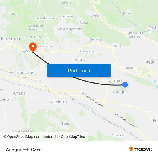 Anagni to Cave map