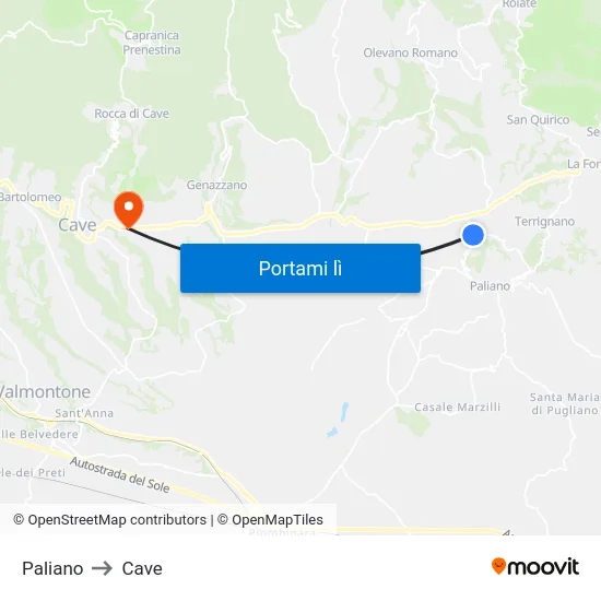 Paliano to Cave map