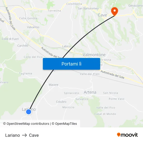 Lariano to Cave map