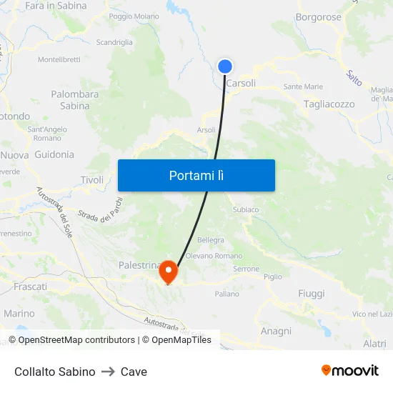 Collalto Sabino to Cave map