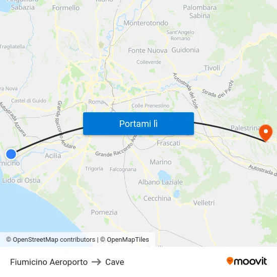 Fiumicino Aeroporto to Cave map