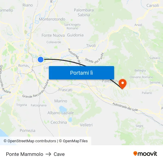 Ponte Mammolo to Cave map