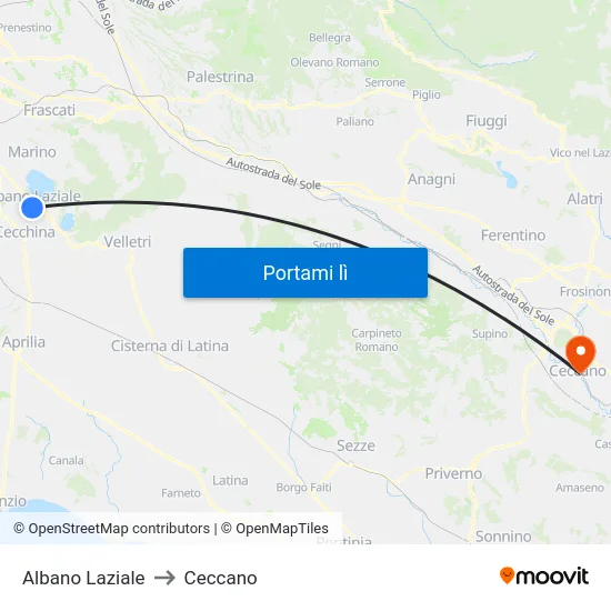 Albano Laziale to Ceccano map