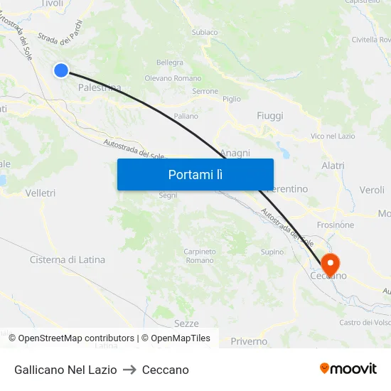 Gallicano Nel Lazio to Ceccano map