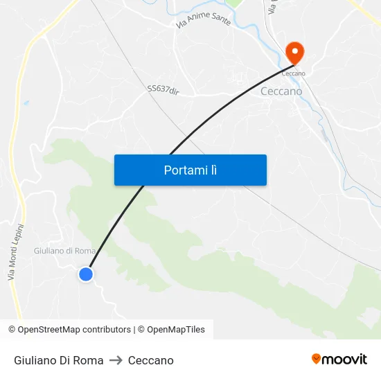 Giuliano Di Roma to Ceccano map