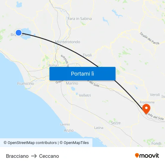 Bracciano to Ceccano map