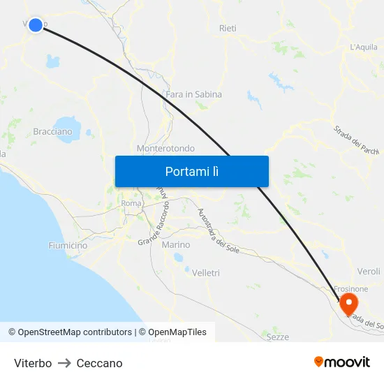 Viterbo to Ceccano map