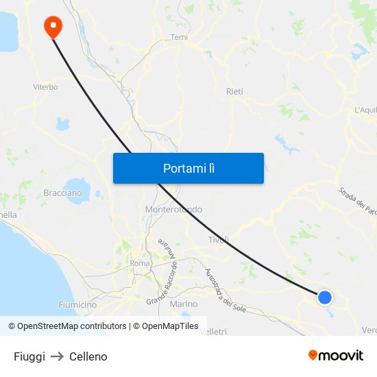 Fiuggi to Celleno map