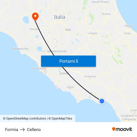 Formia to Celleno map