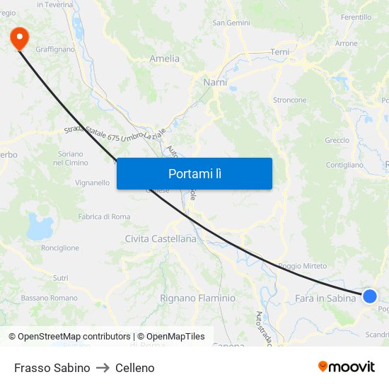 Frasso Sabino to Celleno map