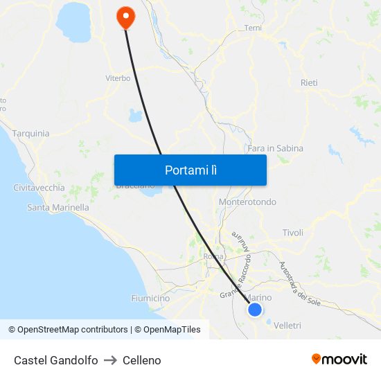 Castel Gandolfo to Celleno map