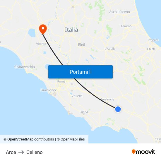 Arce to Celleno map