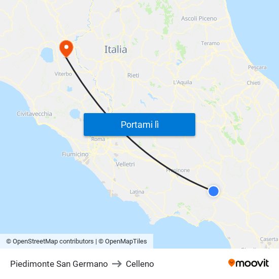 Piedimonte San Germano to Celleno map