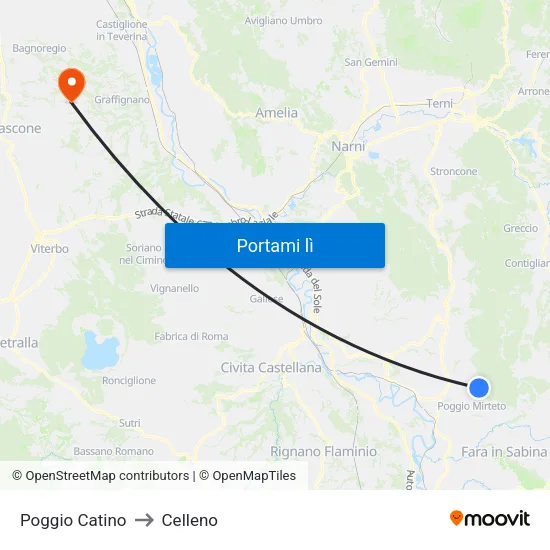 Poggio Catino to Celleno map