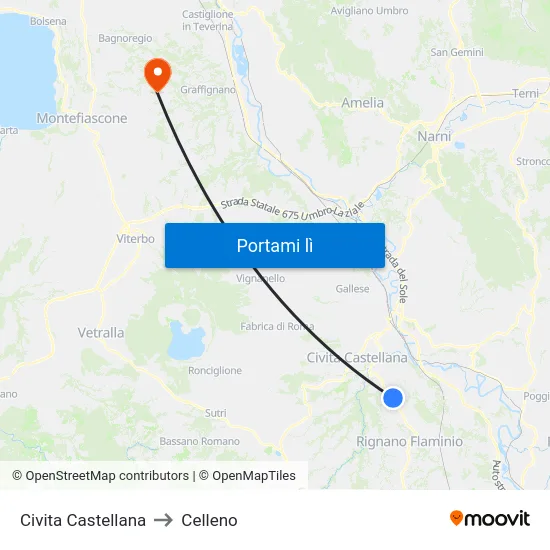 Civita Castellana to Celleno map