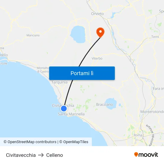 Civitavecchia to Celleno map