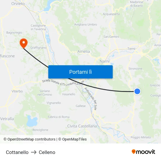 Cottanello to Celleno map