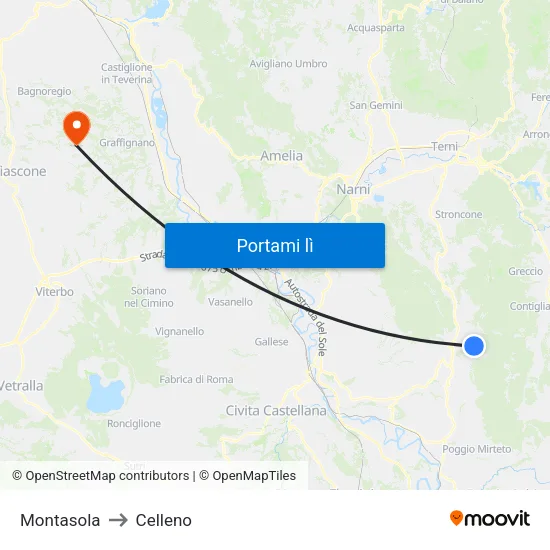 Montasola to Celleno map