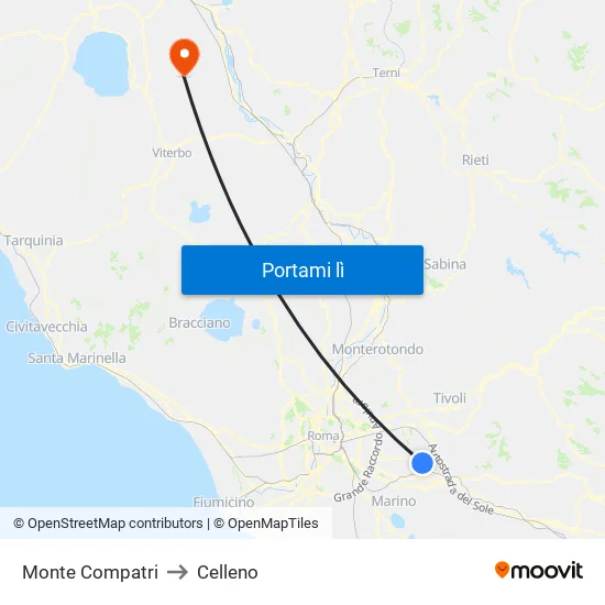 Monte Compatri to Celleno map