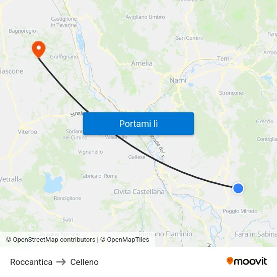 Roccantica to Celleno map