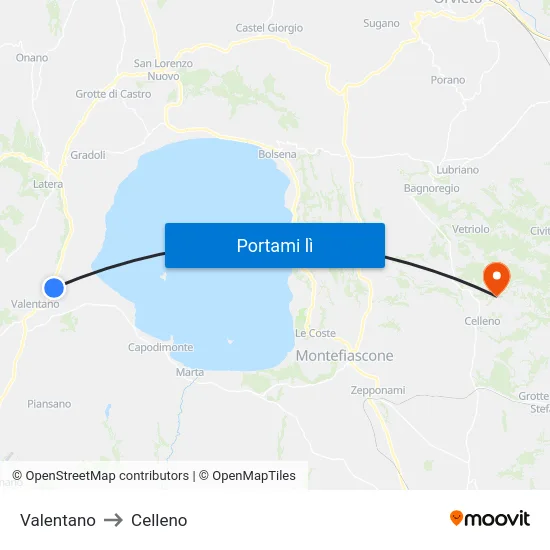 Valentano to Celleno map