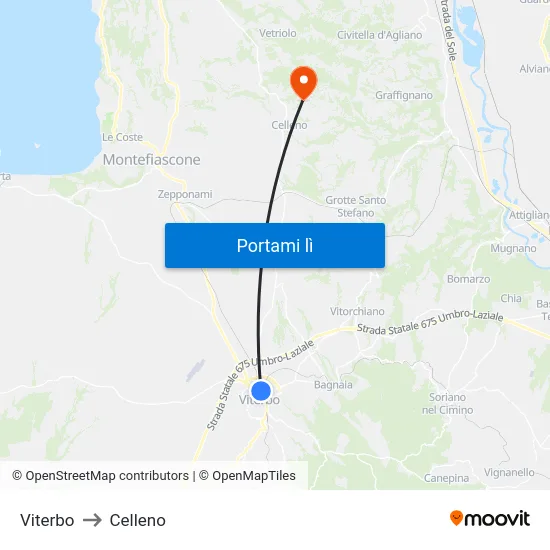 Viterbo to Celleno map