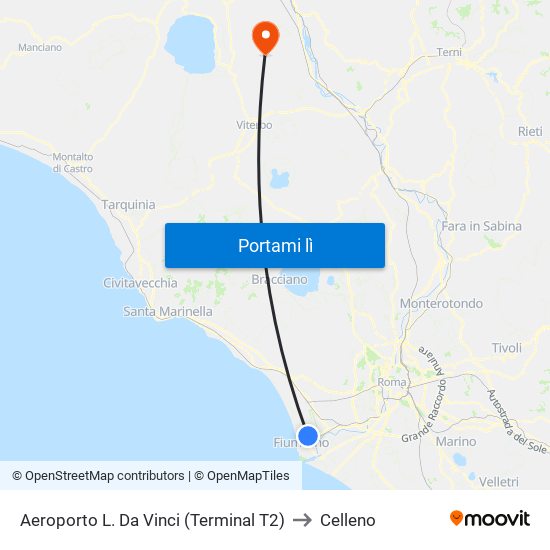 Aeroporto L. Da Vinci (Terminal T2) to Celleno map