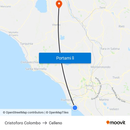 Cristoforo Colombo to Celleno map