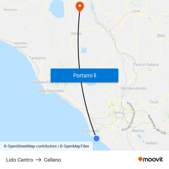 Lido Centro to Celleno map