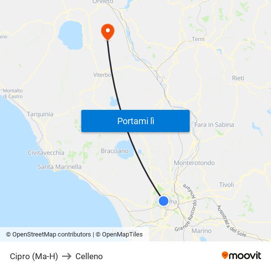 Cipro (Ma-H) to Celleno map