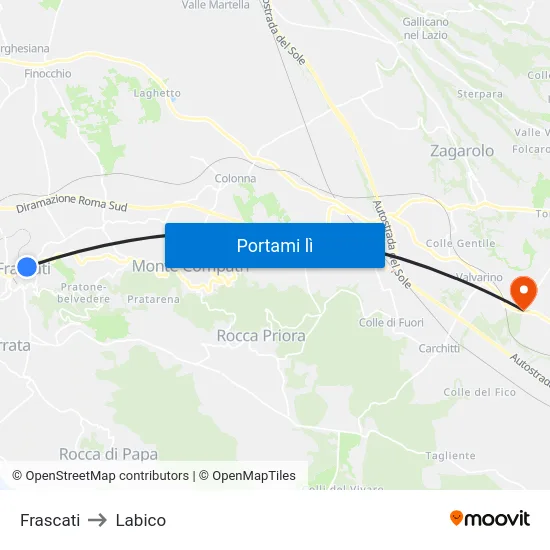 Frascati to Labico map