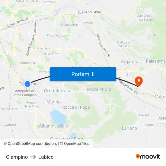 Ciampino to Labico map