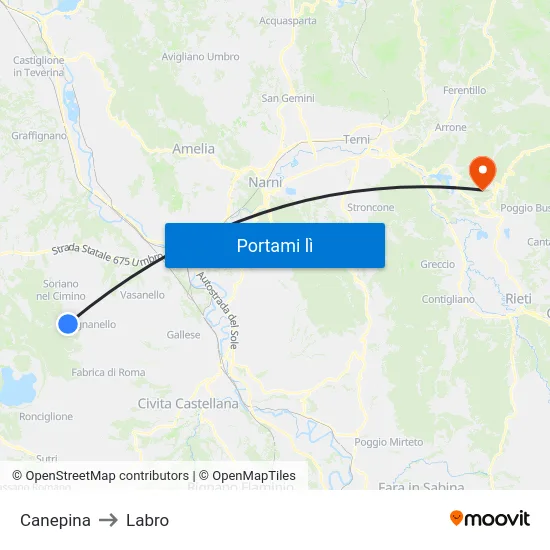 Canepina to Labro map