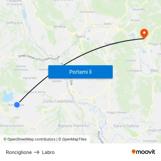Ronciglione to Labro map