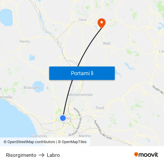Risorgimento to Labro map