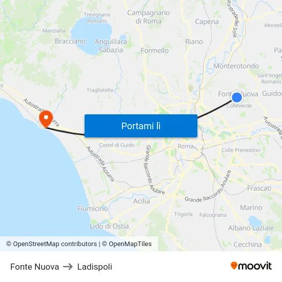 Fonte Nuova to Ladispoli map