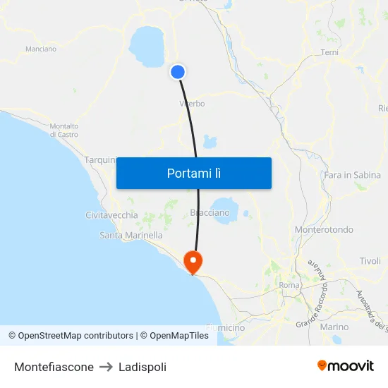Montefiascone to Ladispoli map