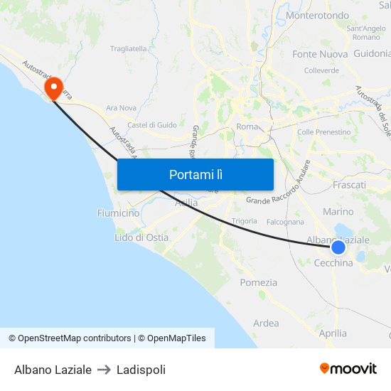 Albano Laziale to Ladispoli map