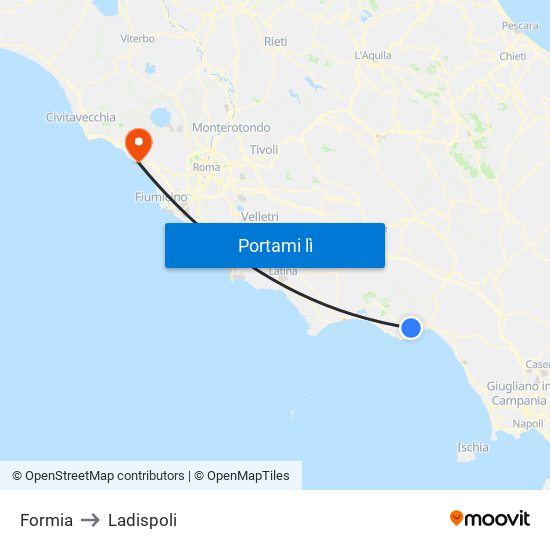 Formia to Ladispoli map